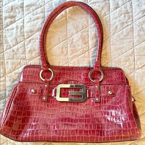 GUESS Snakeskin Satchel in Paten Red